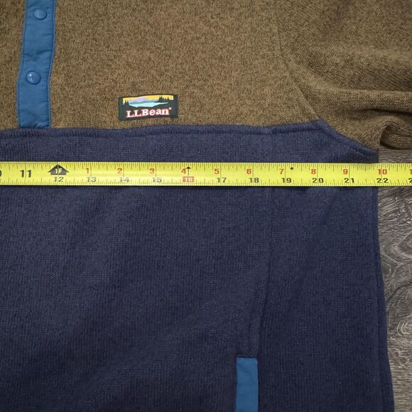 L.L. Bean Hoodie Sweater Fleece Snap Neck Henley Pullover Brown Blue Mens Med - Picture 6 of 8